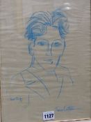 (ARR) PORTRAIT OF THE YOUNG JEAN COCTEAU, BLUE CHALK, BEARS SIGNATURE RAOUL DUFY, 35 X 24.5CM