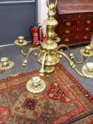 A HEAVY BRASS LATE 17TH CENTURY STYLE SIX LIGHT CHANDELIER