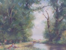 NICOL LAIDLAW (SCOTTISH 1886-1929), SUMMER IDYL, SIGNED, OIL ON BOARD, 38 X 46CM, UNFRAMED