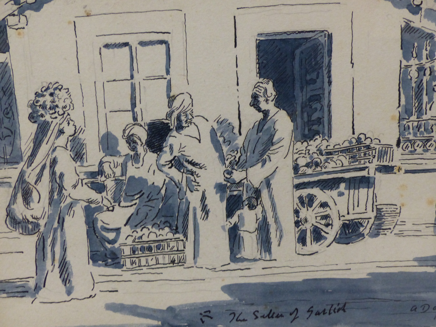 (ARR) ADRIAN DAINTREY, THE SELLER OF GARLICK, PEN, INK AND WASH, SIGNED AND DATED 1991, 21 X 29.5CM