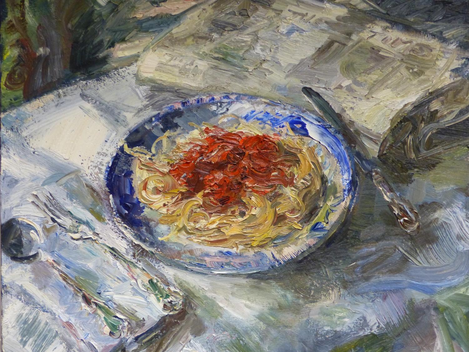 (ARR)KOPFERMAN, STILL LIFE OF PASTA AND NEWSPAPER, SIGNED AND DATED '87, OIL ON CANVAS, 61 X - Image 2 of 8