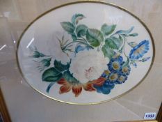 A PAIR OF VICTORIAN OVAL FLORAL WATERCOLOURS AND SIX 18TH.C.AND LATER DECORATIVE PRINTS. (8)