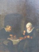 DUTCH SCHOOL, A COUPLE EATING IN A COTTAGE INTERIOR, OIL ON CANVAS, 51 X 41CM