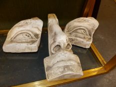 A SET OF CAST PLASTER FACIAL FEATURES