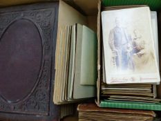 A COLLECTION OF STUDIO PHOTOGRAPHIC PORTRAIT CARDS AND A FAMILY PHOTO ALBUM. (QTY).