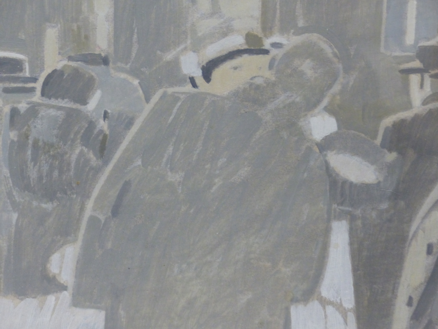 (ARR) MICHAEL UPTON, THE RAILWAY STATION (THE KISS), OIL ON BOARD, 18 X 28CM