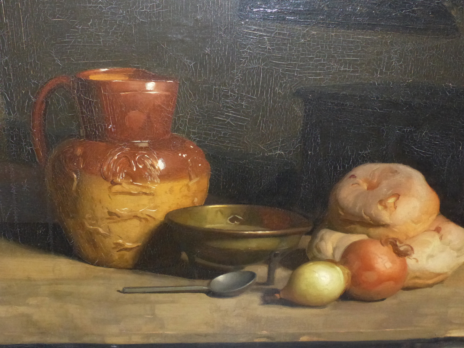(ARR) WILL C. PENN, STILL LIFE OF A SALT GLAZE JUG AND BREAD, OIL ON BOARD, 48 X 58.5CM TOGETHER - Image 2 of 14