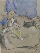 (ARR) MOVING DOG, STILL CAT, SIGNED INDISTINCTLY WITH INITIALS S? AND TITLED, PENCIL AND PASTEL,