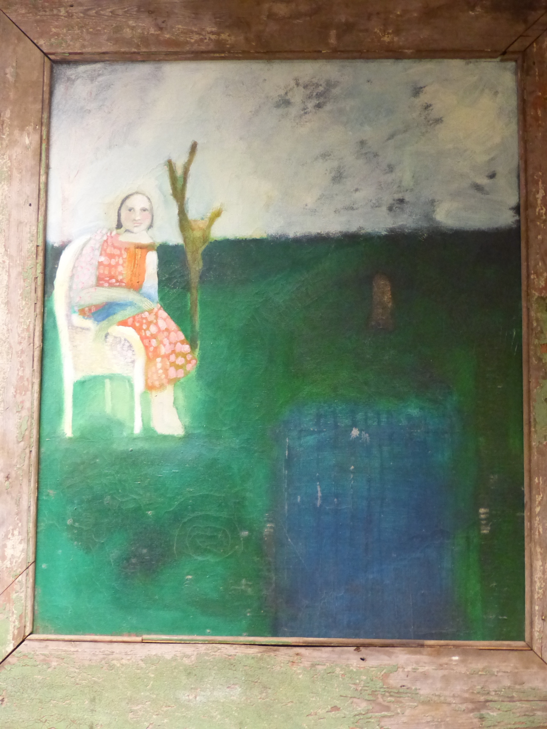 (ARR) AN ACRYLIC ON CANVAS OF A LADY IN A LANDSCAPE, 76 X 62CM