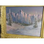 H. VILLERS (20TH CENTURY CONTINENTAL SCHOOL) A MOUNTAIN LANDSCAPE IN WINTER, SIGNED, OIL ON