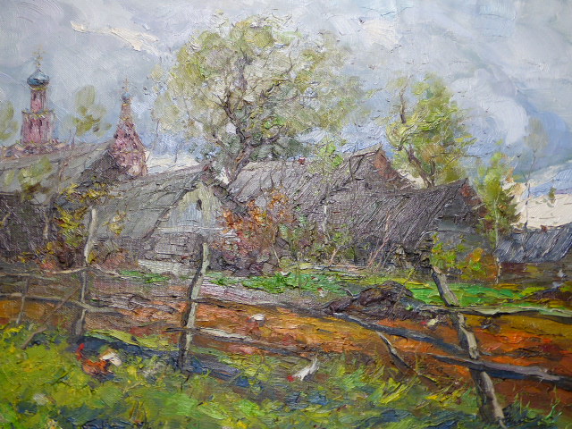 ALEXANDER KOLOTILOV (RUSSIAN) B.1946, SOFRINO VILLAGE, SIGNED, OIL ON CANVAS, 76 X 109CM