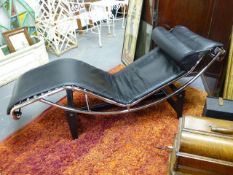 A CHROME AND LEATHER RECLINING LE CORBUSIER LC4 LOUNGER 1980S EDITION