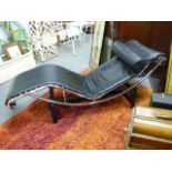 A CHROME AND LEATHER RECLINING LE CORBUSIER LC4 LOUNGER 1980S EDITION