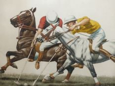 FRANCISQUE REBOUR (FRENCH B.1842) POLO PLAYERS, COLOUR ETCHING, PENCIL, SIGNED AND INSCRIBED, 45 X