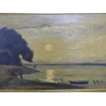 ENGLISH 20TH CENTURY SCHOOL, A COASTAL VIEW, SIGNED INDISTINCTLY, OIL ON CANVAS, 41 X 61CM