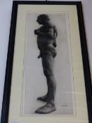 (ARR) H.M. NUDE MALE STUDY, SIGNED WITH INITIALS, CHARCOAL, 62 X 21.5CM