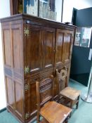 AN 18TH.C.AND LATER YEW WOOD HALL CABINET. APPROX 148cms WIDE