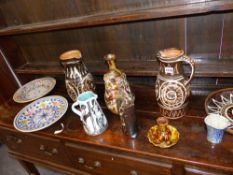 A QUANTITY OF ASSORTED STUDIO POTTERY, TWO MIDDLE EASTERN PLATES, ETC.