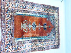 AN ANTIQUE PERSIAN TABRIZ/HERIZ SILK PRAYER RUG. 170x140cms.