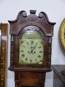 A 19TH.C.OAK AND MAHOGANY CASED EIGHT DAY LONG CASE CLOCK WITH 12 INCH PAINTED ARCH DIAL. APPROX