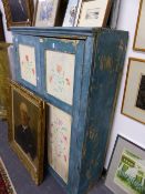 A RUSTIC PAINTED PINE CABINET 92cs WIDE