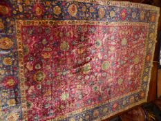 AN ANTIQUE PERSIAN SILK RUG OF CLASSIC HUNT AND ANIMAL DESIGN. 186x134cms.