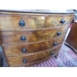 A WM.IV.MAHOGANY BOW FRONT CHEST OF TWO SHORT AND THREE LONG DRAWERS. 108 cms WIDE