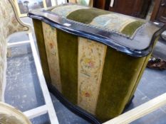 A 19TH.C.TALL SERPENTINE FRONT OTTOMAN WITH TAPESTRY UPHOLSTERY. 70cms WIDE