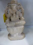 AN ALABASTER MARBLE FIGURE GROUP OF GANESH. 20CM HIGH