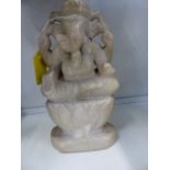 AN ALABASTER MARBLE FIGURE GROUP OF GANESH. 20CM HIGH