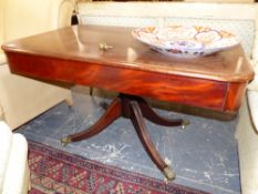 A 19TH.C.MAHOGANY PEDESTAL LIBRARY TABLE. 115cms WIDE