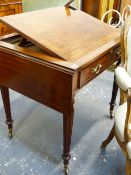 A LATE GEORGIAN MAHOGANY ADJUSTABLE WRITING TABLE IN THE MANNER OF GILLOWS. 122cms WIDE EXTENDED