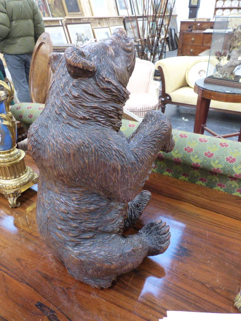 AN UNUSUAL FINELY CARVED BLACK FOREST FIGURE OF A SEATED BEAR WITH GLASS EYES AND BRASS TRADE LABEL, - Image 5 of 28