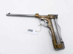 A "LINCOLN" TYPE AIR PISTOL, THE BRONZE AND POLISHED STEEL FRAME MARKED PATENT APPLIED FOR 10250 AND