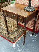 A MAHOGANY THREE DRAW SMALL SIDE TABLE