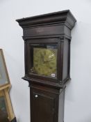 AN 18TH.C.OAK CASED LONG CASE CLOCK, ASSOCIATED DIAL AND MOVEMENT SIGNED WOODLEY, KINGTON. 201cms