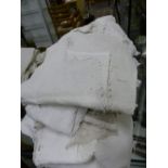A GOOD COLLECTION OF VARIOUS VOILE AND LACE WEAR, TABLE CLOTHS, ETC.