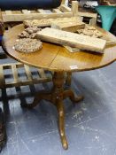 A GEORGIAN COUNTRY OAK TRIPOD TABLE TOGETHER WITH VARIOUS CARVED ELEMENTS AND MOULDS.