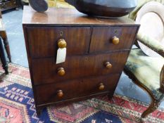 A SMALL 19TH.C.CHEST OF TWO SHORT AND TWO LONG DRAWERS. 75cms WIDE.