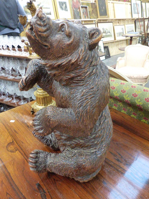 AN UNUSUAL FINELY CARVED BLACK FOREST FIGURE OF A SEATED BEAR WITH GLASS EYES AND BRASS TRADE LABEL, - Image 9 of 28