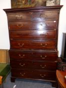 A LATE GEORGIAN MAHOGANY CHEST ON CHEST TALLBOY. 119cms WIDE