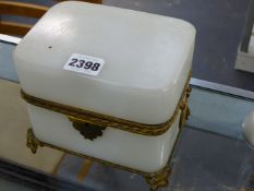 A 19TH CENTURY FRENCH OPALINE GLASS GILT METAL MOUNTED LIFT TOP BOX