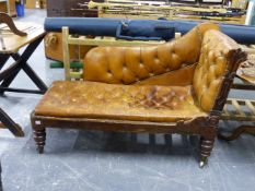 AN UNUSUAL EARLY 19TH.C.LEATHER UPHOLSTERED DAWS PATENT RECLINING CHAISE LOUNGE