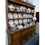 A LARGE VICTORIAN PINE DRESSER. 199cms WIDE