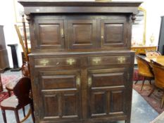 A LARGE 18TH.C.OAK COURT CUPBOARD. 148cms WIDE