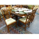 A SET OF TEN ANTIQUE GEORGIAN STYLE MAHOGANY DINING CHAIRS TOGETHER WITH A MAHOGANY PAD FOOT DROP