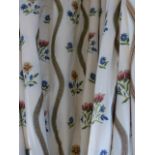 TWO LARGE PAIRS OF BESPOKE FLORAL PATTERN LINED AND INTERLINED CURTAINS OR DRAPES COMPLETE WITH
