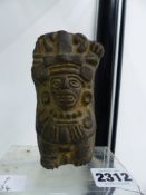 A PRE-COLUMBIAN TYPE STONE VESSEL, POSSIBLY TLALOC, AZTEC GOD OF RAIN. 11CM HIGH