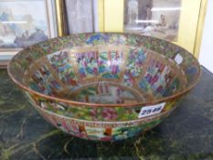 A CANTONESE DEEP BOWL WITH TYPICAL FIGURAL AND FLORAL DECORATION. 32.5CM DEEP