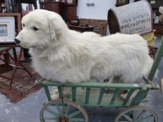 A TAXIDERMY STUFFED WHITE LARGE DOG